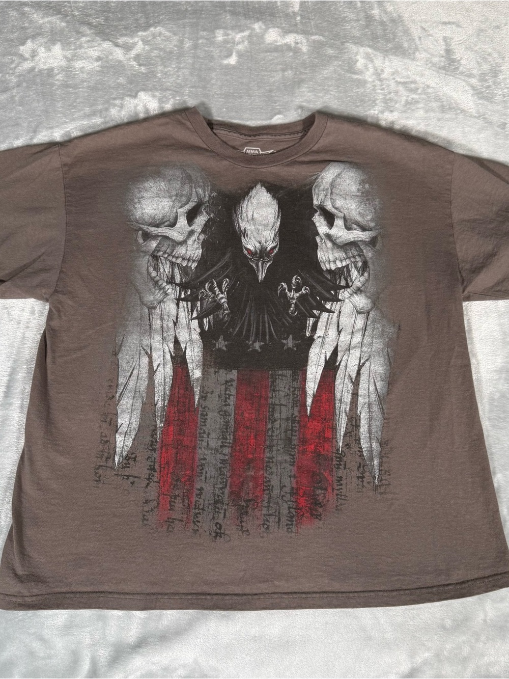 MMA Elite Skull Flag T Shirt Mens XL (Fits Short) Grunge Goth Y2K Gray
